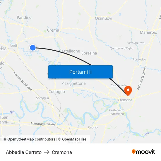 Abbadia Cerreto to Cremona map