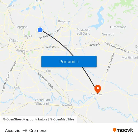 Aicurzio to Cremona map