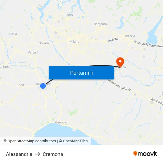 Alessandria to Cremona map