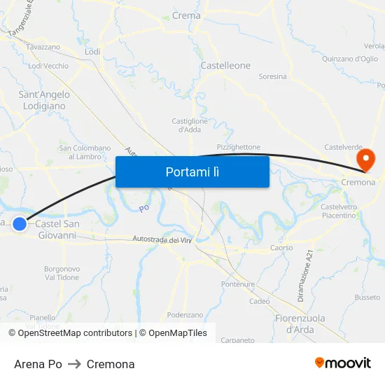 Arena Po to Cremona map