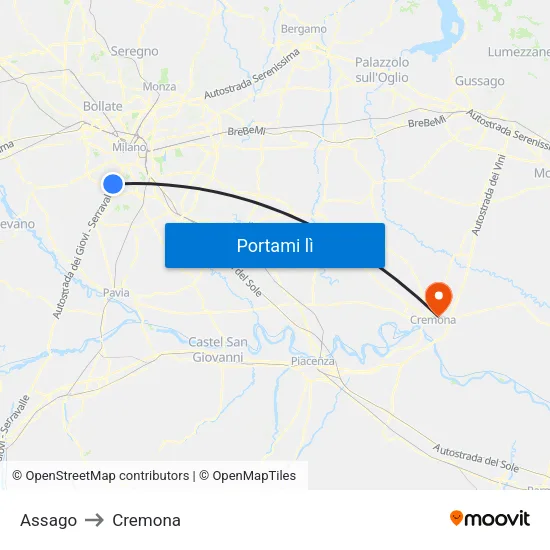 Assago to Cremona map