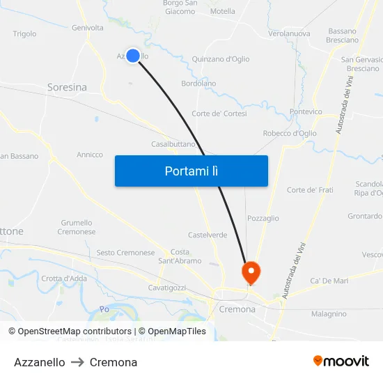 Azzanello to Cremona map