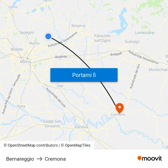 Bernareggio to Cremona map