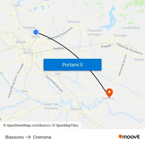 Biassono to Cremona map