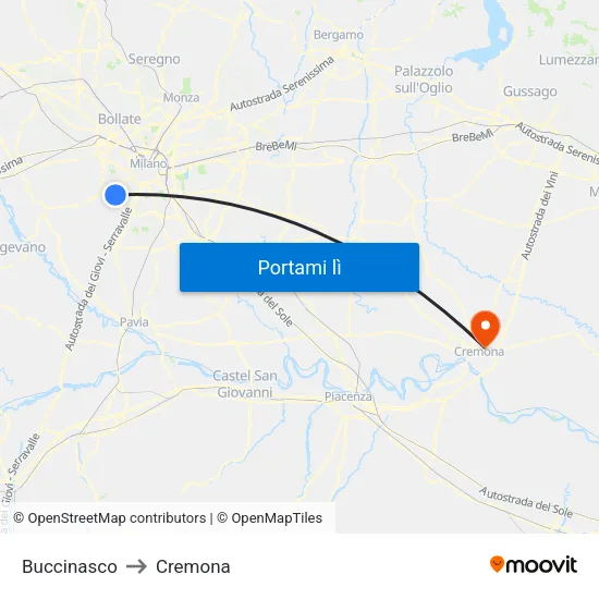 Buccinasco to Cremona map