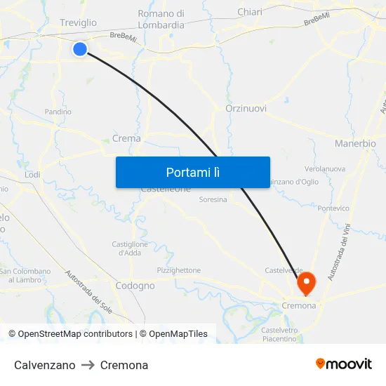 Calvenzano to Cremona map