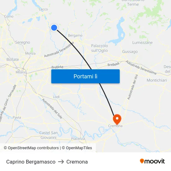 Caprino Bergamasco to Cremona map