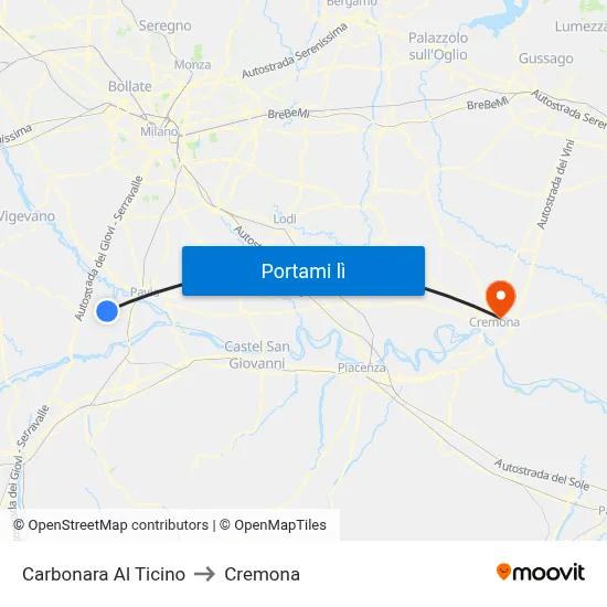 Carbonara Al Ticino to Cremona map