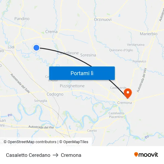 Casaletto Ceredano to Cremona map