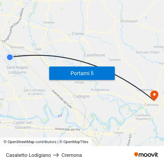 Casaletto Lodigiano to Cremona map