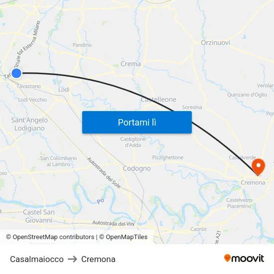 Casalmaiocco to Cremona map