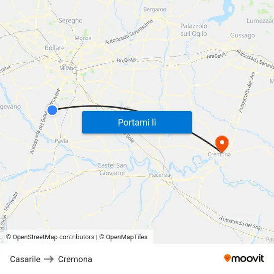 Casarile to Cremona map
