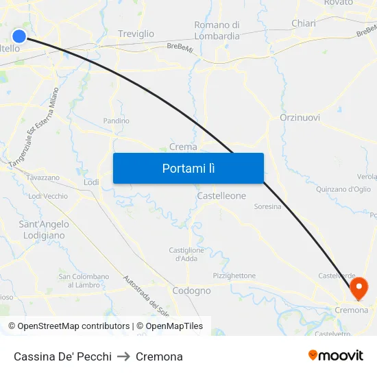 Cassina De' Pecchi to Cremona map