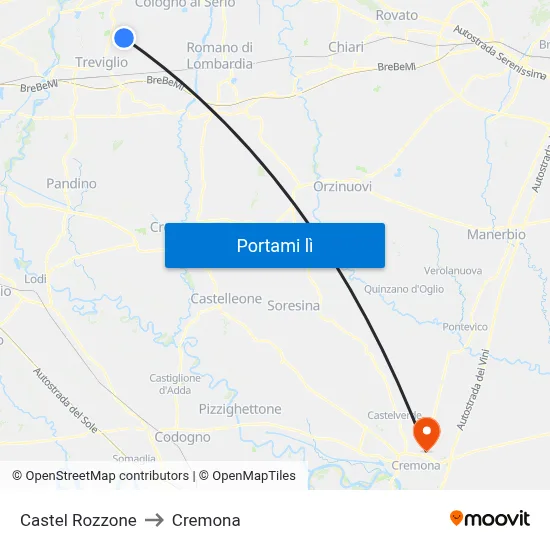 Castel Rozzone to Cremona map