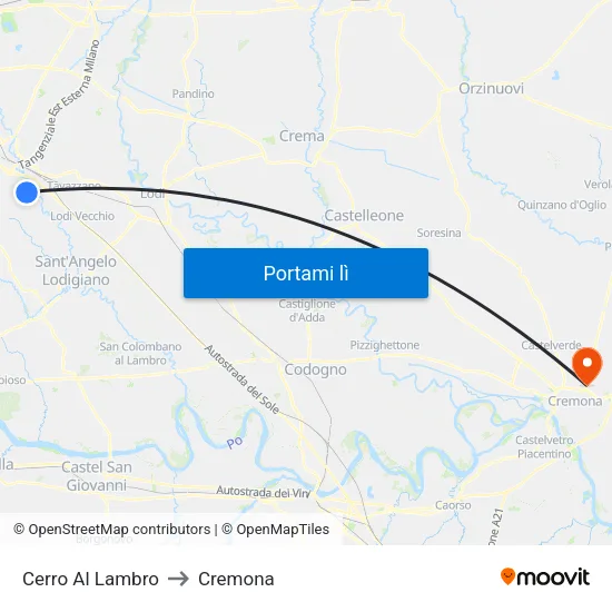 Cerro Al Lambro to Cremona map