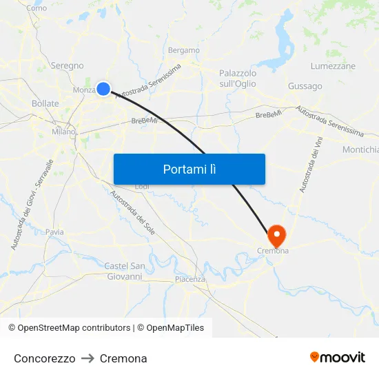 Concorezzo to Cremona map