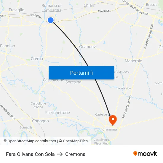 Fara Olivana Con Sola to Cremona map