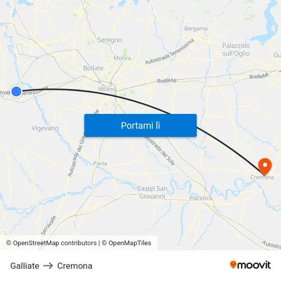 Galliate to Cremona map