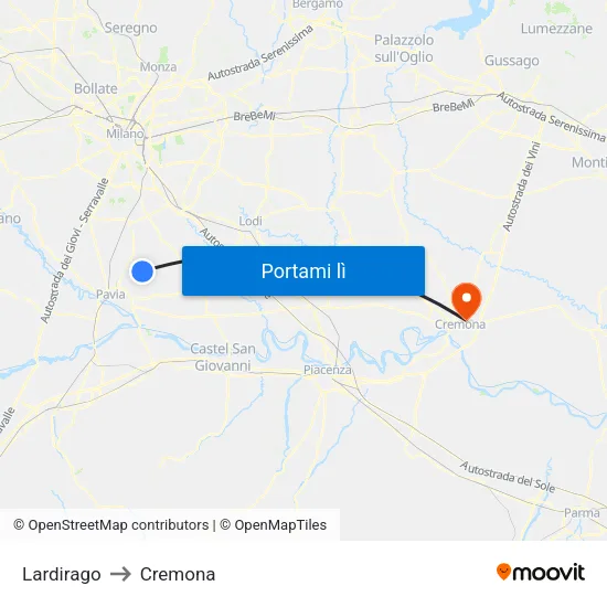Lardirago to Cremona map