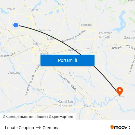 Lonate Ceppino to Cremona map