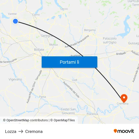Lozza to Cremona map