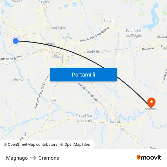 Magnago to Cremona map