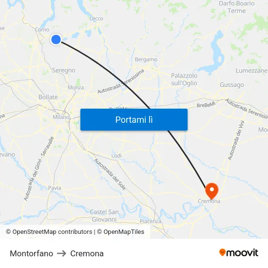Montorfano to Cremona map