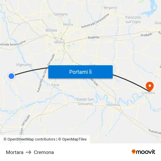Mortara to Cremona map