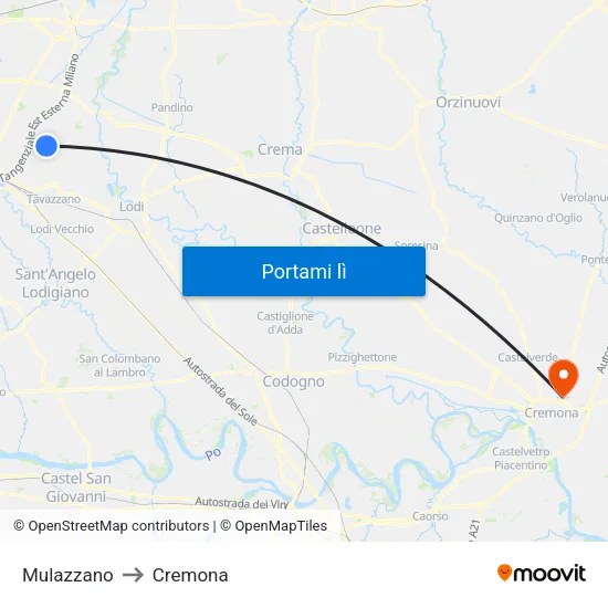 Mulazzano to Cremona map