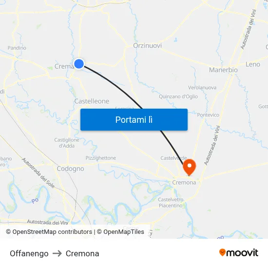 Offanengo to Cremona map