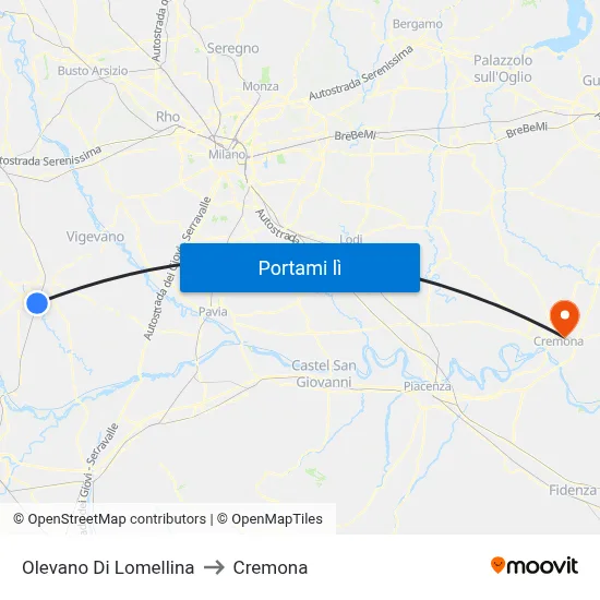 Olevano Di Lomellina to Cremona map