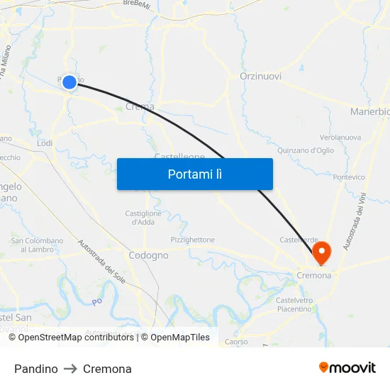 Pandino to Cremona map