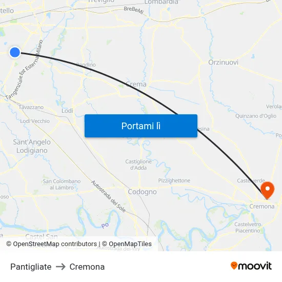 Pantigliate to Cremona map