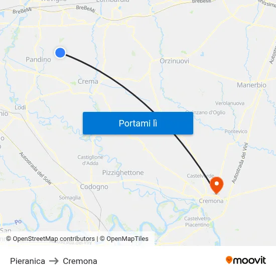 Pieranica to Cremona map