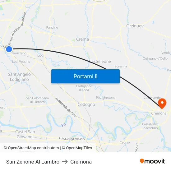 San Zenone Al Lambro to Cremona map