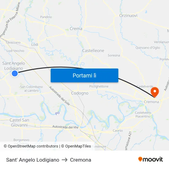 Sant' Angelo Lodigiano to Cremona map
