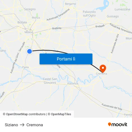 Siziano to Cremona map