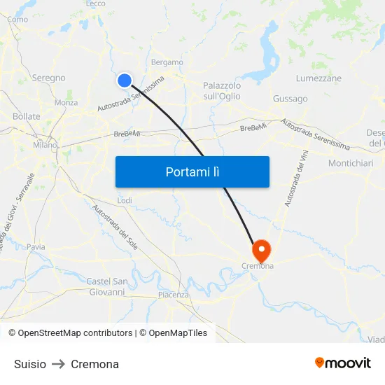 Suisio to Cremona map