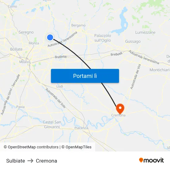 Sulbiate to Cremona map