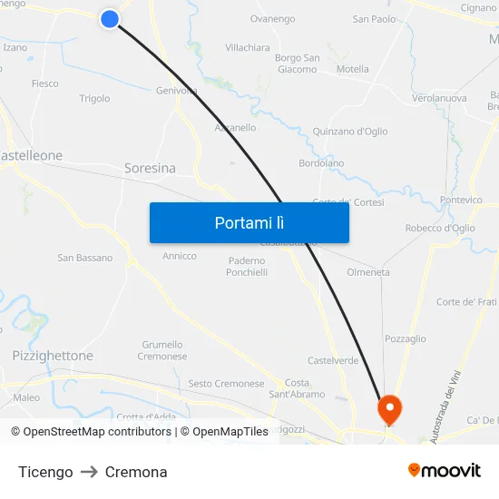 Ticengo to Cremona map