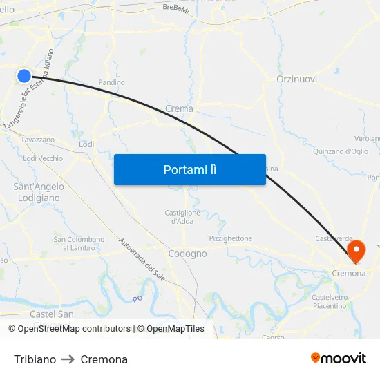 Tribiano to Cremona map