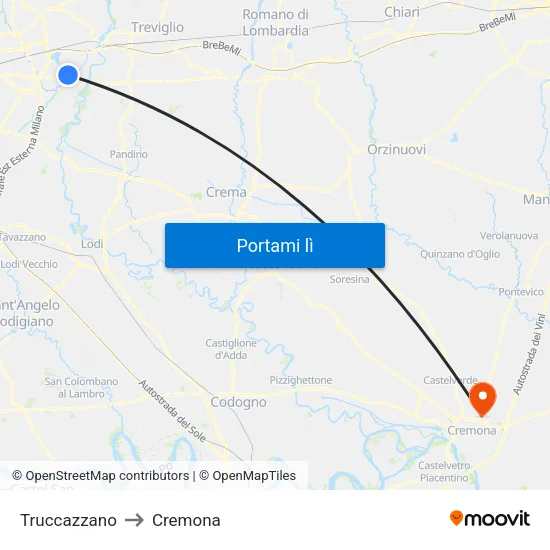 Truccazzano to Cremona map
