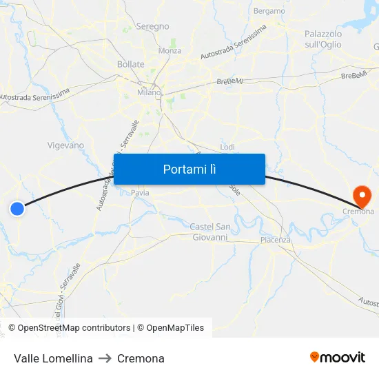 Valle Lomellina to Cremona map
