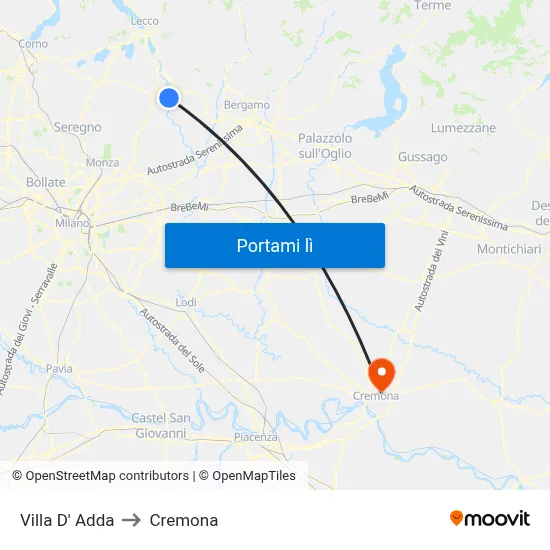 Villa D' Adda to Cremona map