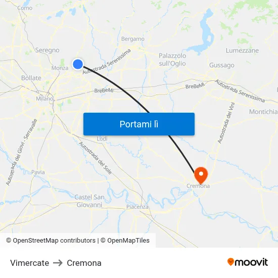 Vimercate to Cremona map