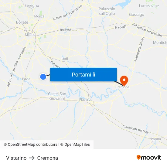 Vistarino to Cremona map