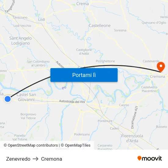 Zenevredo to Cremona map