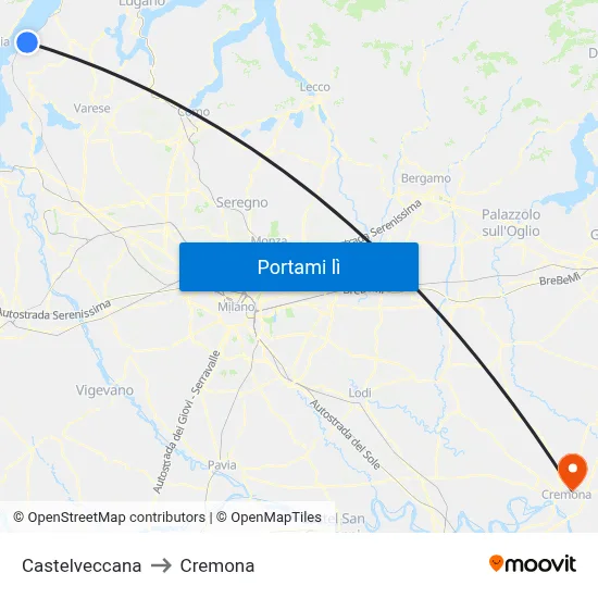 Castelveccana to Cremona map