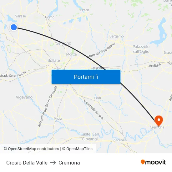 Crosio Della Valle to Cremona map