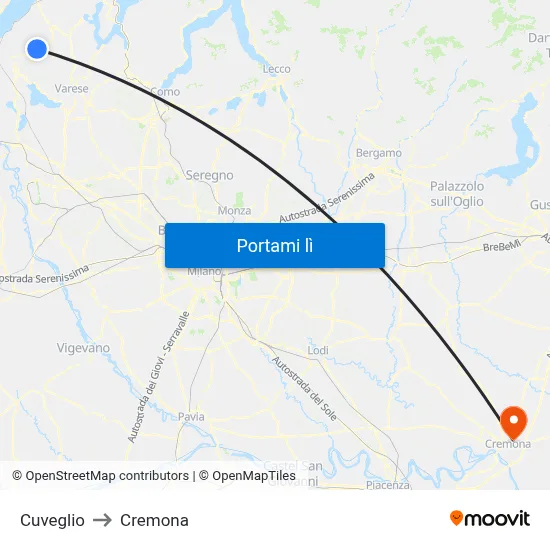 Cuveglio to Cremona map